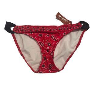 Arizona Jeans Co. Bikini Bottoms Red W/ Navy Paisley Juniors Size Large